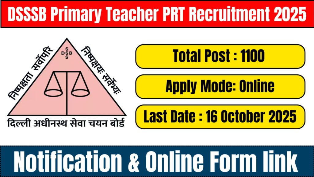 DSSSB Primary Teacher PRT Recruitment 2025